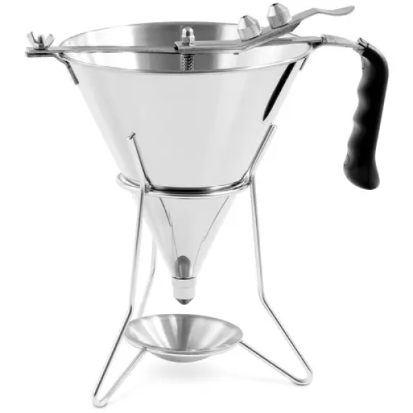 Entonnoir à piston - 1,8 l - Acier inoxydable - 3 douilles - Support avec coupelle antigoutte