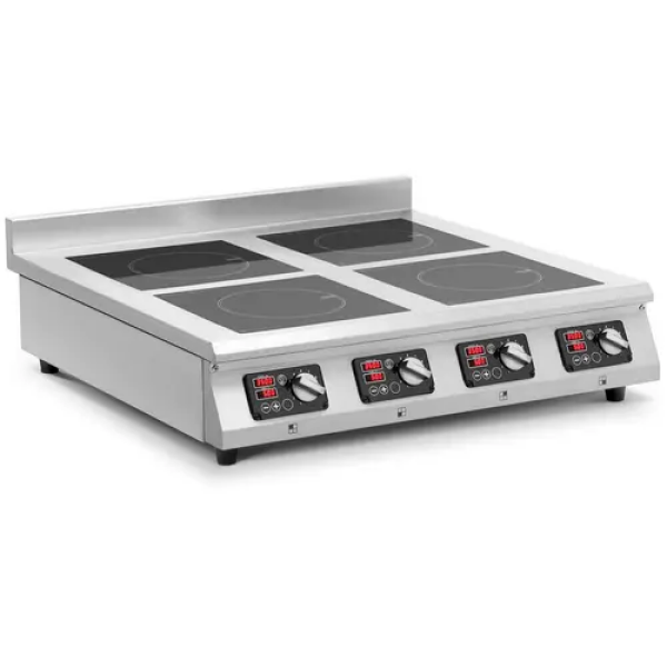Cuisinière à induction - 4 x 20 cm - 10 niveaux - Minuterie - 80 x 80 x 26 cm - Royal Catering