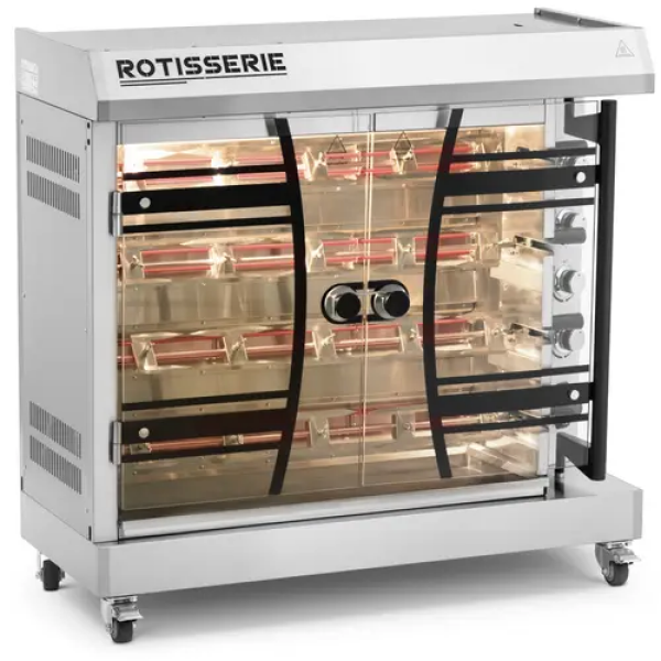 Rôtissoire professionnelle - 4 broches pour 24 poulets - avec éclairage et roues - Royal Catering