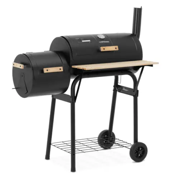 Barbecue avec fumoir - fer / bois - 2 chambres - 2 étagères - Royal Catering