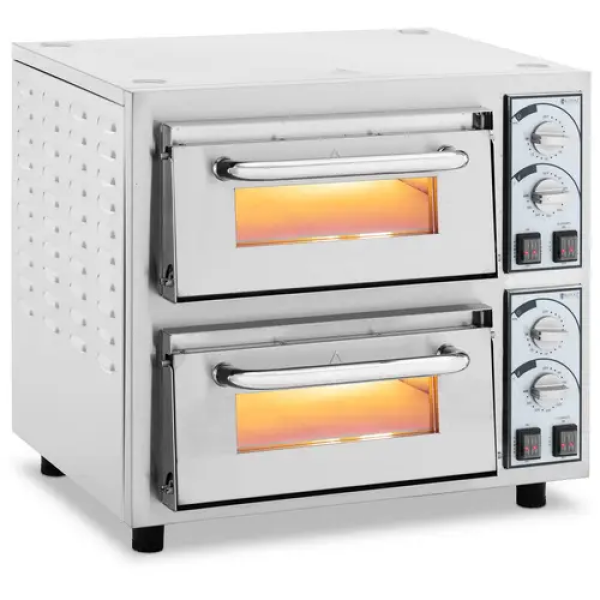 Four à pizza électrique - 2 chambres - 4750 W - Ø 40 cm - pierre réfractaire - Royal Catering