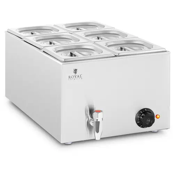 Bain-marie - 600 W - 6 x GN 1/6 - Robinet de vidange