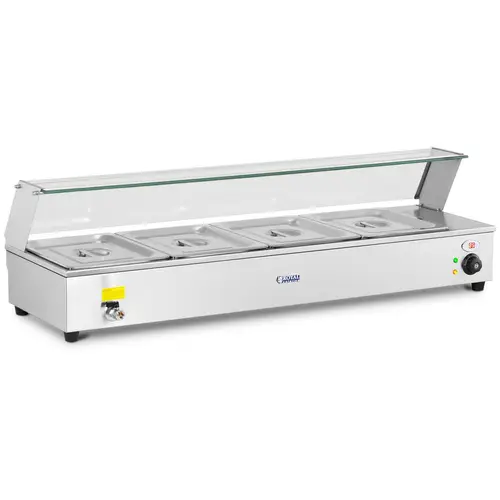 Bain-marie avec robinet de vidange - 4 bacs GN 1/2 - Vitrine de protection