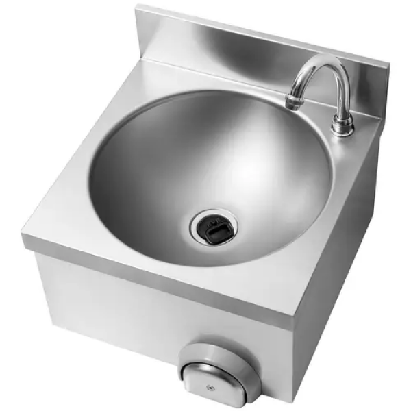Lave-main à commande fémorale - Robinet compris - Acier inoxydable / laiton chromé - Bec de 140 mm